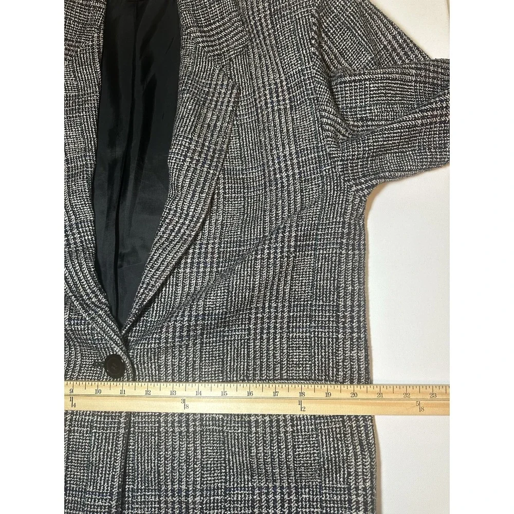 VTG Adolfo International Women 100% Silk Oversized Glen Plaid Gray Blazer‎ SMALL